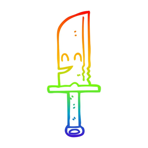 Arco iris gradiente línea dibujo dibujos animados cuchillo — Vector de stock