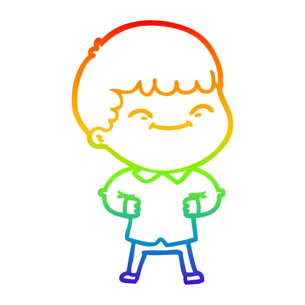 Duhový gradient čára kresba kreslený šťastný chlapec — Stockový vektor