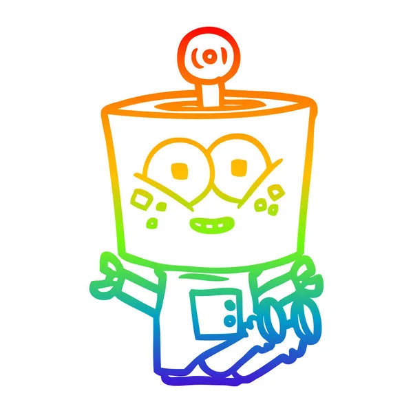 Rainbow gradient ligne dessin robot dessin animé heureux — Image vectorielle