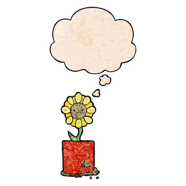 Niedliche Cartoon-Blume und Gedankenblase im Grunge-Muster — Stockvektor