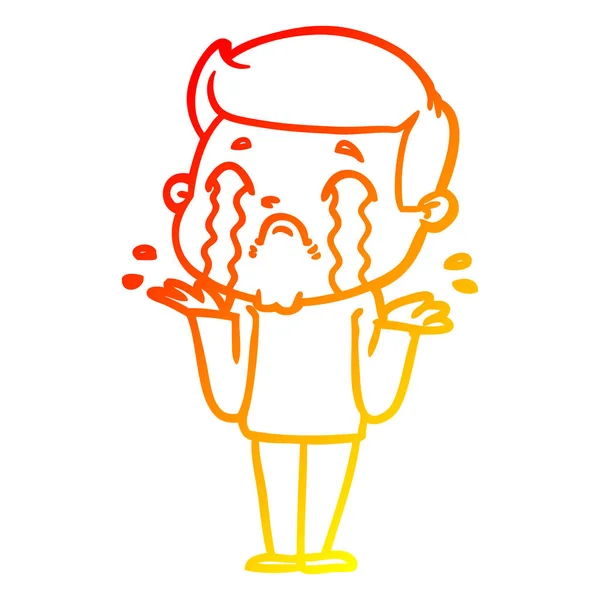 温暖的渐变线绘制卡通男子哭泣 — 图库矢量图片