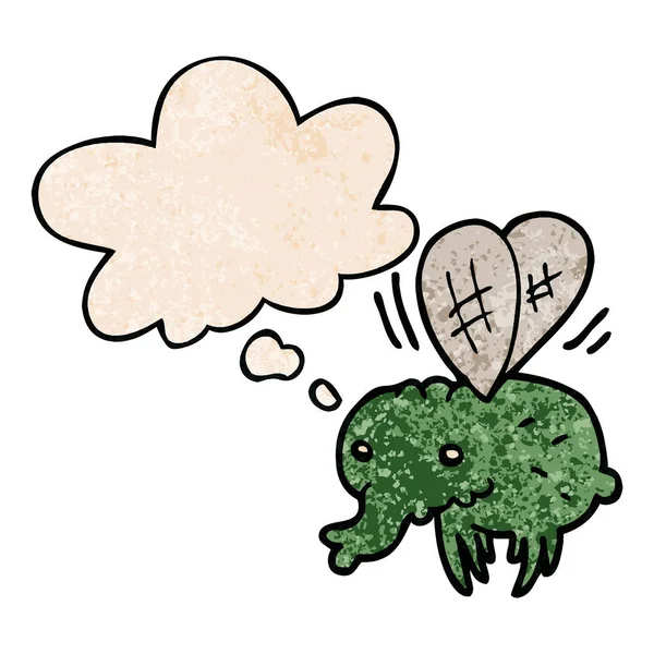 karikatür sinek ve grunge doku desen tarzında kabarcık düşünce