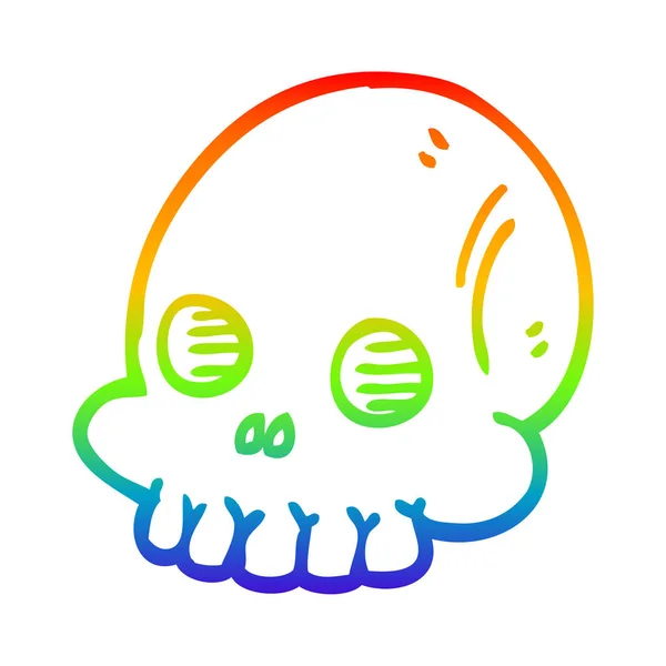 Rainbow gradient linje ritning tecknad Halloween skull — Stock vektor