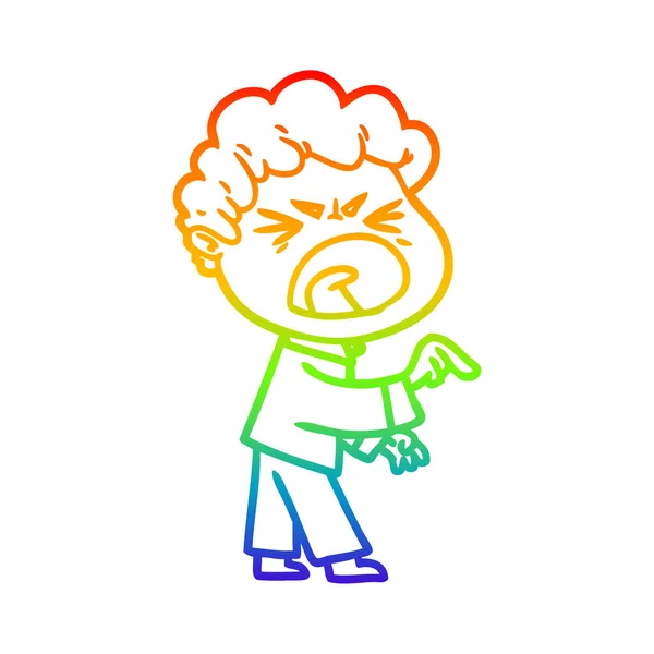 Regenboog gradiënt lijntekening cartoon woedend man — Stockvector