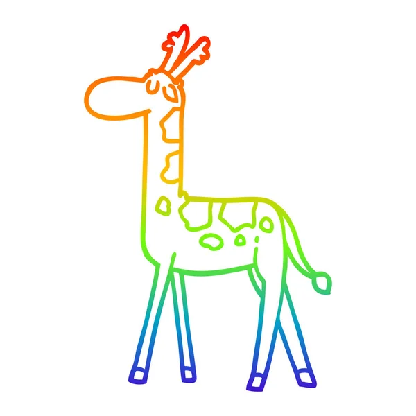 Rainbow gradient line drawing cartoon walking giraffe — Stock Vector