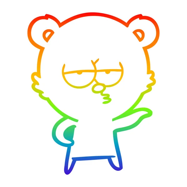 Rainbow gradient line drawing bored polar bear cartoon — Stock Vector