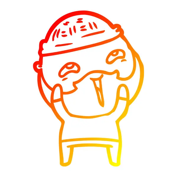 Chaud gradient ligne dessin dessin animé heureux barbu homme — Image vectorielle
