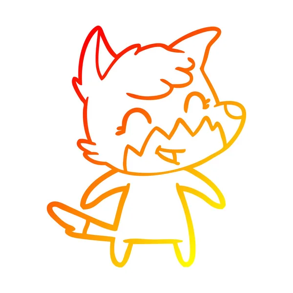 Warme kleurovergang lijntekening gelukkig cartoon Fox — Stockvector