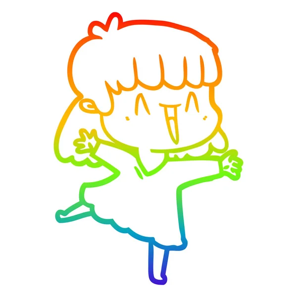 Regenboog gradiënt lijntekening cartoon vrouw — Stockvector