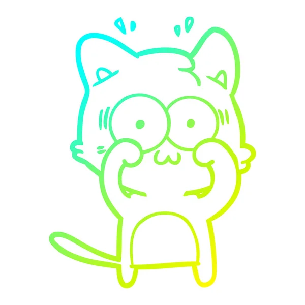Línea de gradiente frío dibujo dibujos animados sorprendido gato — Vector de stock
