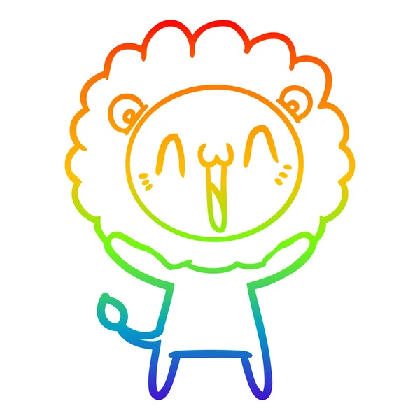 Linha gradiente arco-íris desenho feliz leão dos desenhos animados —  Vetores de Stock