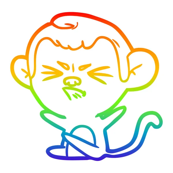 Arco iris gradiente línea dibujo dibujos animados enojado mono — Vector de stock