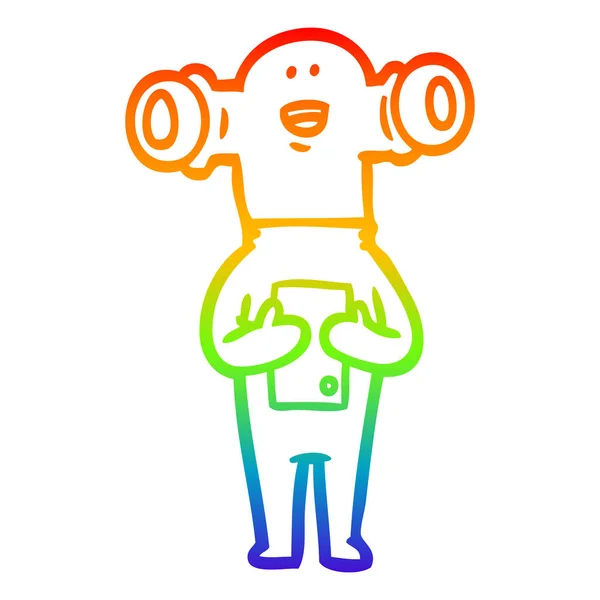 Rainbow gradient ligne dessin sympathique dessin animé alien — Image vectorielle