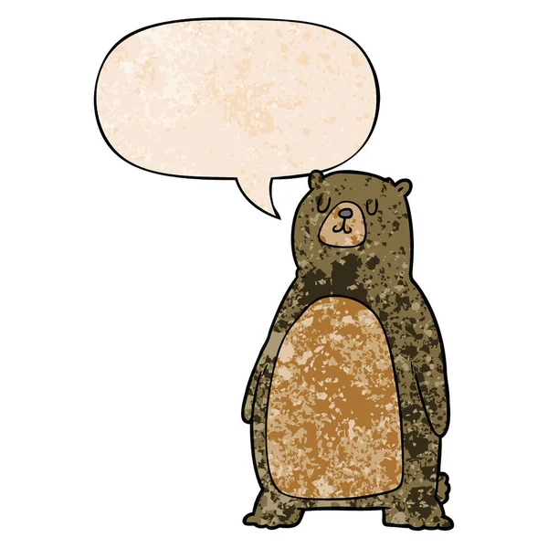 Urso dos desenhos animados e bolha de fala em estilo de textura retro —  Vetores de Stock