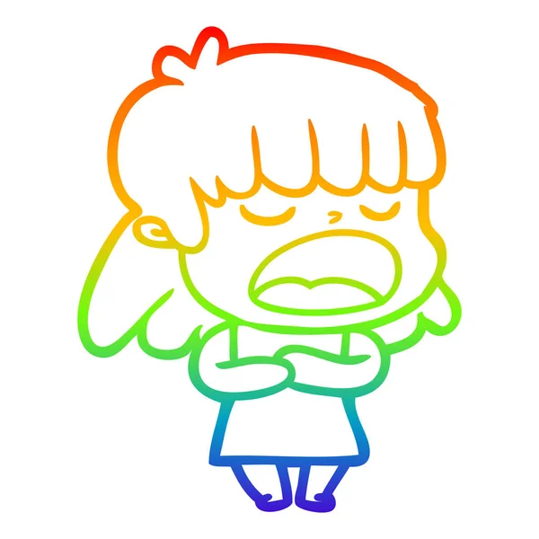 大声で話す漫画の女性を描く虹のグラデーションライン — ストックベクタ