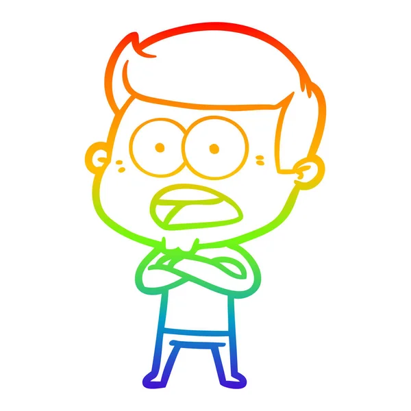 Arco iris gradiente línea dibujo dibujos animados sorprendido hombre — Vector de stock