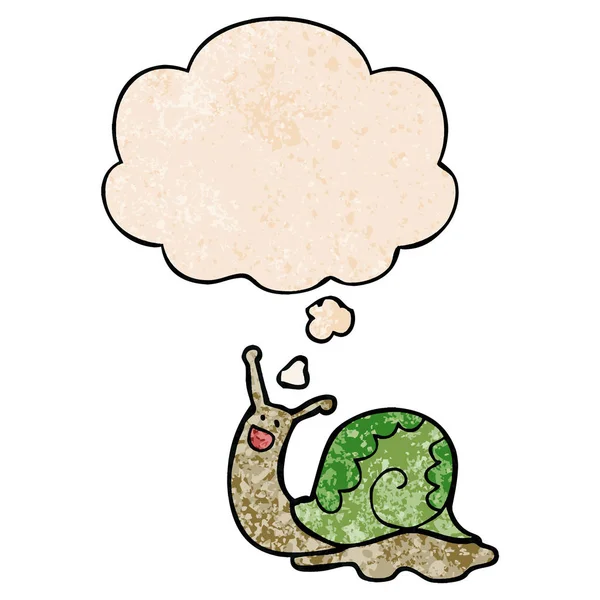 可爱的卡通蜗牛和思想泡沫在粗糙的纹理模式 — 图库矢量图片