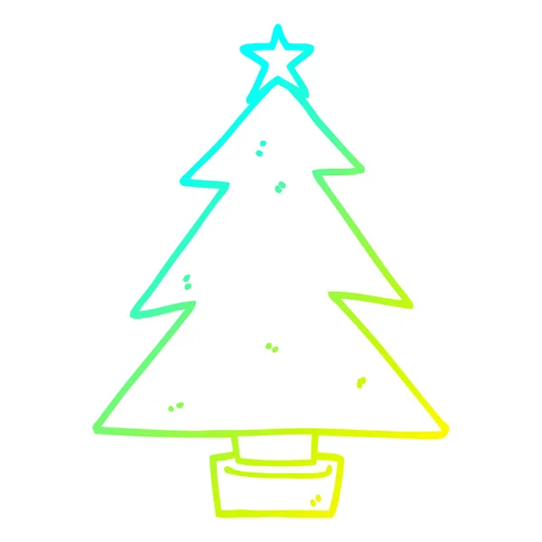 Línea de gradiente frío dibujo dibujos animados árbol de Navidad — Archivo Imágenes Vectoriales