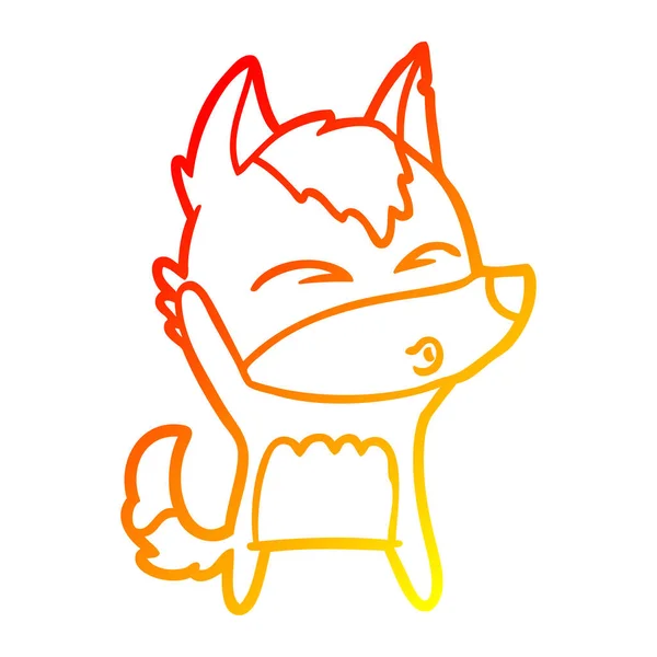 Linha gradiente quente desenho desenho desenho desenho animado lobo assobiando — Vetor de Stock