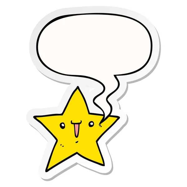 Cute cartoon star and speech bubble sticker — Stock Vector