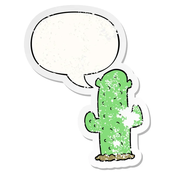Tecknad kaktus och pratbubbla nödställda klistermärke — Stock vektor