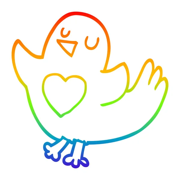 Regenbogen Gradientenlinie Zeichnung Cartoon Vogel mit Herz — Stockvektor