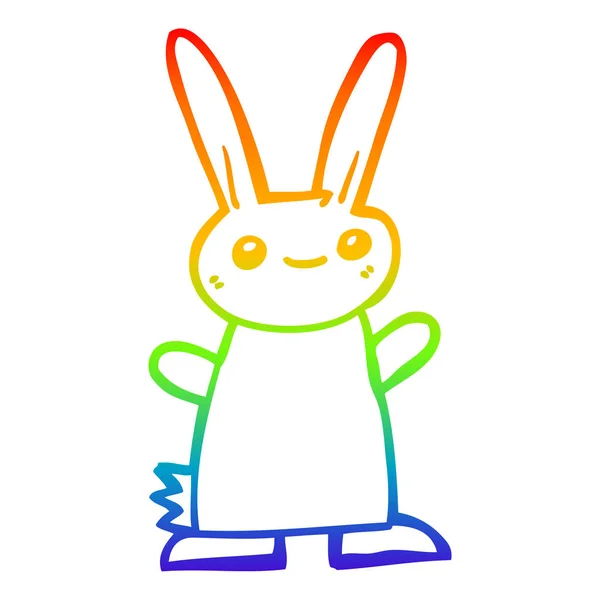 Радужная градиентная линия рисунок милый мультяшный кролик — стоковый вектор