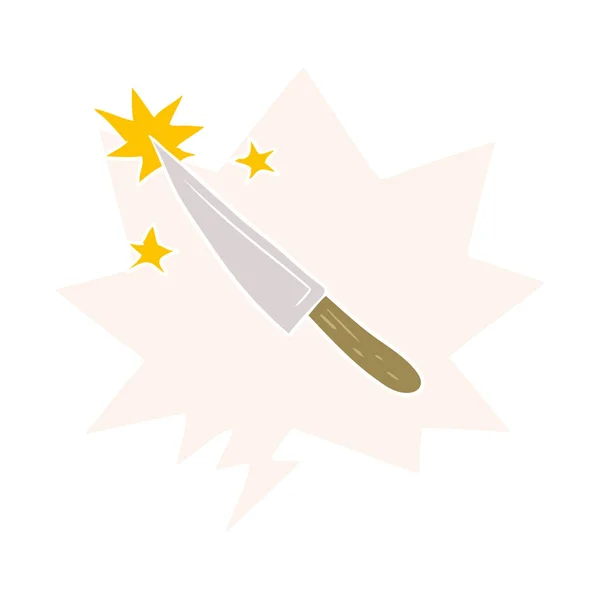 Kreslený ostrý kuchyňský nůž a řeč v retro stylu — Stockový vektor