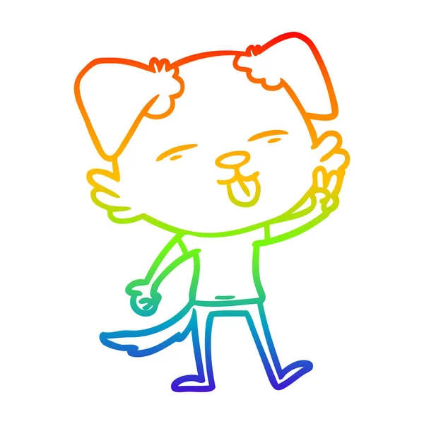 舌を突き出す漫画の犬を描く虹のグラデーションライン — ストックベクタ