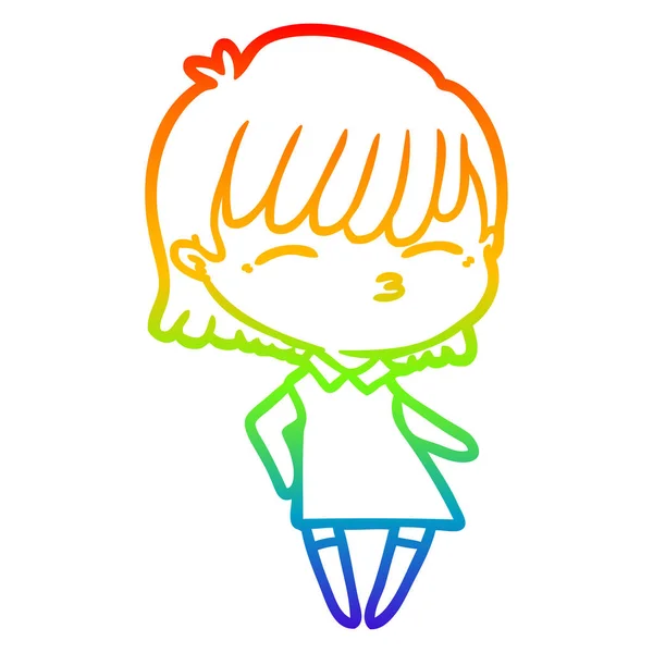 Arco-íris linha gradiente desenho cartoon mulher —  Vetores de Stock