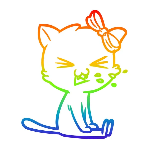 Duhový gradient čára kresba Kreslená kočka — Stockový vektor