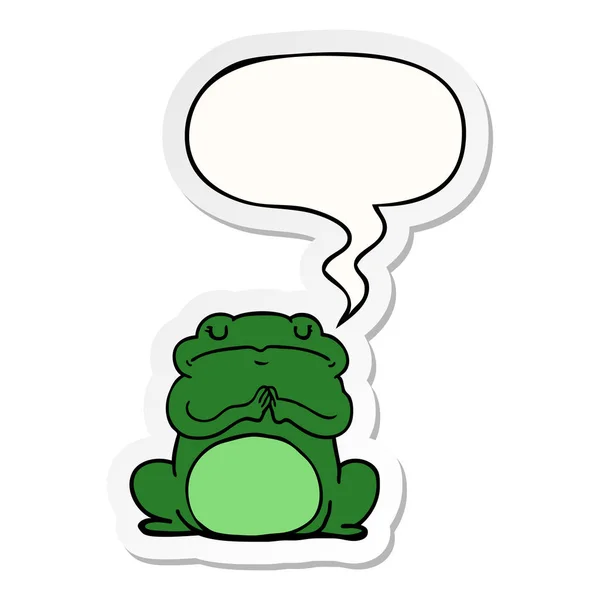 Cartoon arrogant frog and speech bubble sticker — Stock Vector