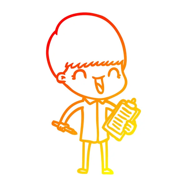 Warme Gradientenlinie zeichnet fröhlichen Cartoon-Jungen — Stockvektor