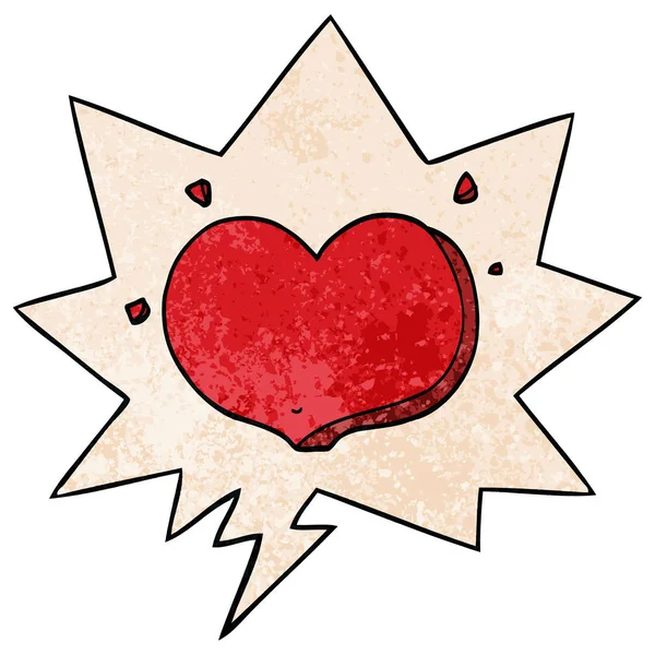 Corazón de amor de dibujos animados y burbuja del habla en estilo de textura retro — Vector de stock