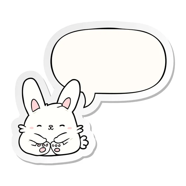 Simpatico coniglio cartone animato e adesivo bolla discorso — Vettoriale Stock