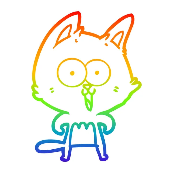Rainbow gradient ligne dessin drôle dessin animé chat — Image vectorielle