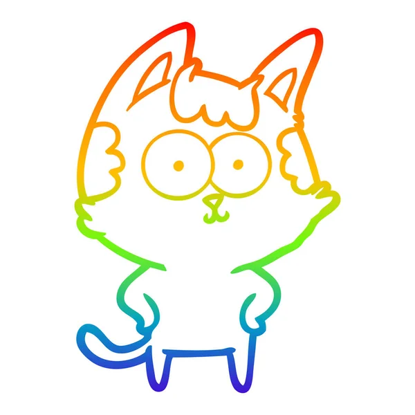 Rainbow gradient ligne dessin heureux dessin animé chat — Image vectorielle