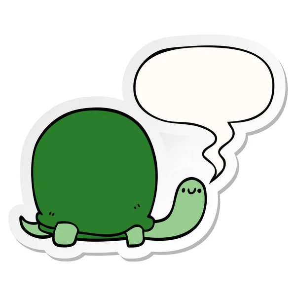 Schattig cartoon schildpad en toespraak bubble sticker — Stockvector