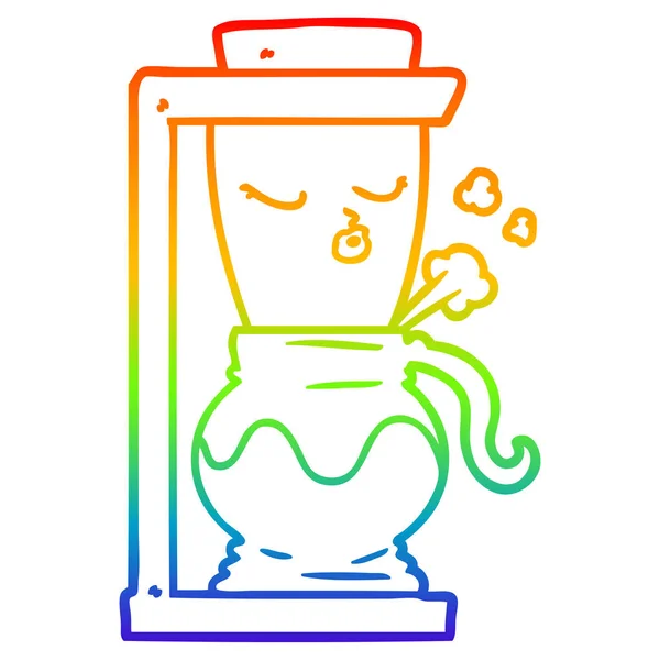 Arco-íris linha gradiente desenho cartoon filtro máquina de café — Vetor de Stock