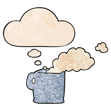 karikatür sıcak kahve ve grunge doku desen düşünce balonu 