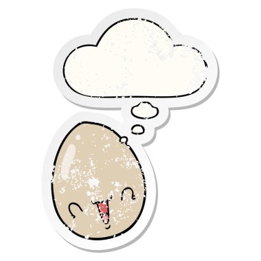 karikatür yumurta ve sıkıntılı yıpranmış etiket olarak kabarcık düşünce