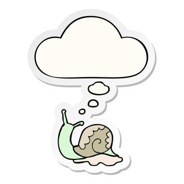 karikatür salyangoz ve baskılı bir etiket olarak düşünce balonu