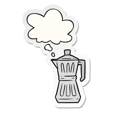 karikatür espresso maker ve baskılı bir etiket olarak kabarcık düşünce