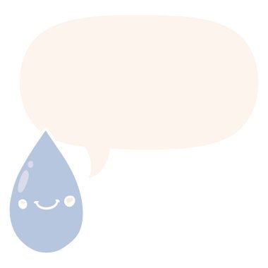 retro tarzı karikatür sevimli yağmur damlası ve konuşma balonu