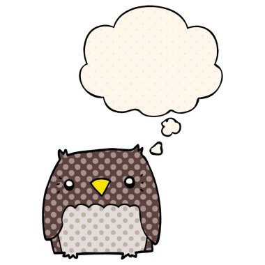 sevimli karikatür baykuş ve çizgi roman tarzında kabarcık düşünce