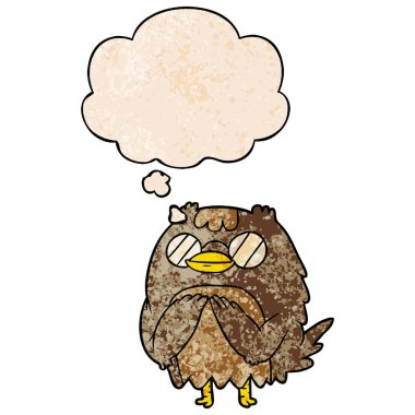 karikatür bilge eski baykuş ve grunge doku patter düşünce balonu