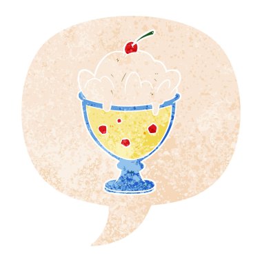 retro dokulu tarzda karikatür tatlı ve konuşma balonu