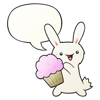 sevimli karikatür tavşan ve muffin ve konuşma balonu pürüzsüz gradi