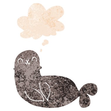 retro dokulu tarzda karikatür mühür ve düşünce balonu