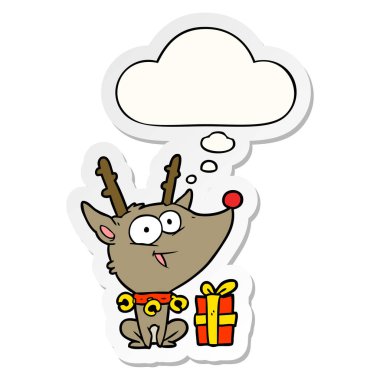 karikatür noel geyiği ve baskılı bir sopa olarak kabarcık düşünce